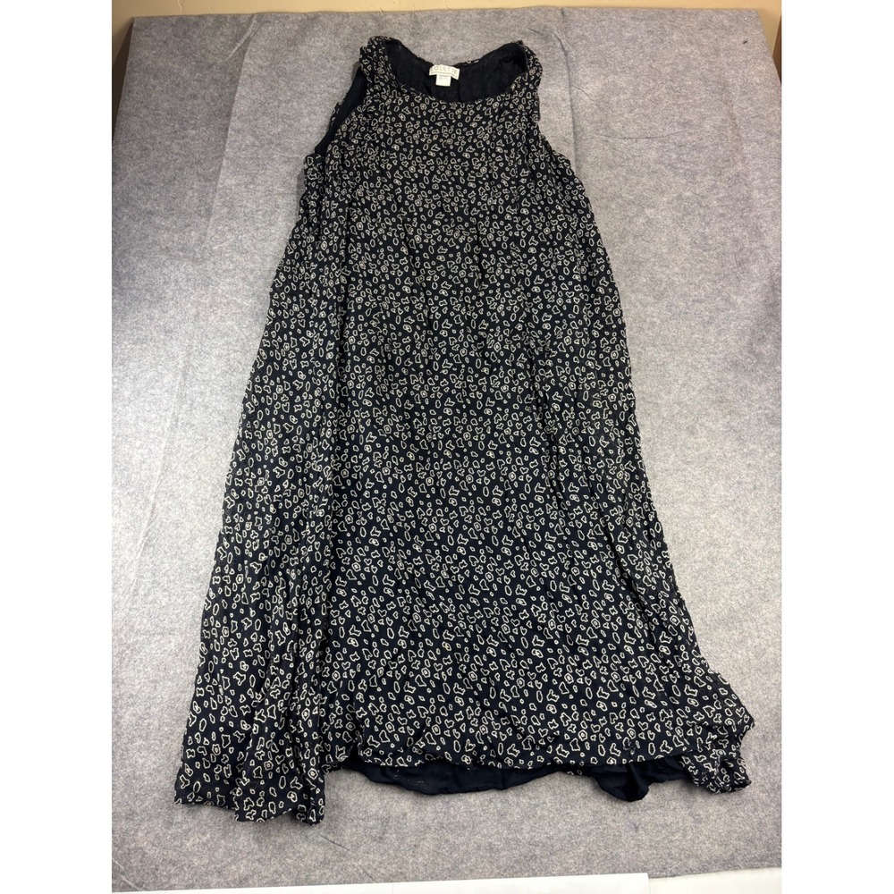 Lolette Black Abstract Print Sleeveless Rayon Maxi Dress Womens L Whimsygoth SEE